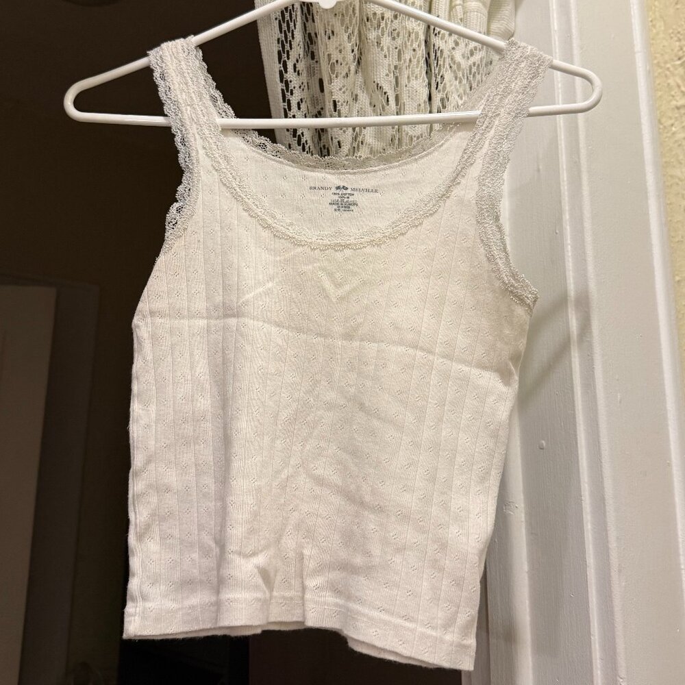 brandy melville white lace trim crop top